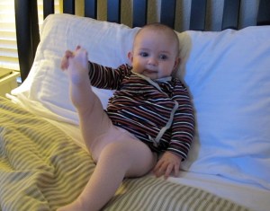 Kate Summer practicing her leg lifts. All she needs is a tutu.