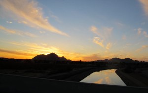 Sunset over the Phoenix Canal with Camelback Mountain in the background