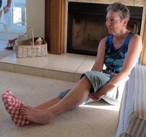 Pat and her Arafat foot cover