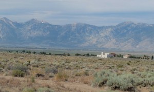 A hazy day looking toward the Sierras from the Pine Nuts
