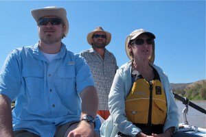 Mitch, Shirley and our boat driver, Steve when we began our journey together down the river.