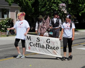 A last chance type of transport is this entry of the Main Street, Gardnerville Coffin Races.