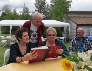 Checking out a family album.