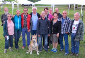 The extended family and Hank.