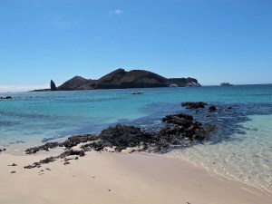  A view of Bartolome Island and The Pinnacle on the left from Sullivan Bay. Bartolome was just across a small strait