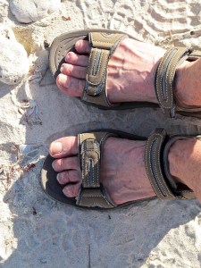 Cora’s wrong footed sandals at Darwin Bay