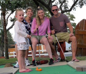 Later that afternoon that we went to play miniature golf at the Pirate’s Cove. It was a fun course as you can see by our picture. This was Kate’s first time and she did pretty well. It was threatening rain during the round and opened up just as we got back into the car. Nice timing, eh?
