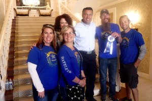 Jolee, Darcy (in front), Mrs. Sandoval, Governor Sandoval, Scott and Jason. Scott had just won a blue ribbon in the Nevada Day beard contest. The gray streak is natural!