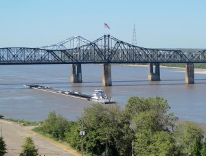 View of the Mississippi from Rosalie’s grounds. That's a tug boat pushing barges