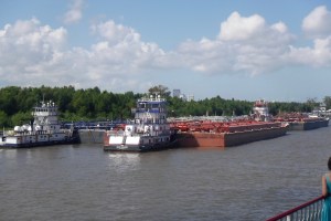 Ocean going vessels sail up and down the River quite often and we saw many tugs along with barges parked along the shore. Since we were there on a Sunday, maybe they weren’t working or didn’t have a load to move. 